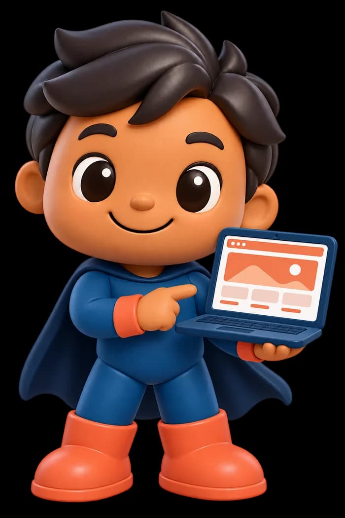 Mascote CavalcanteCloud mostrando um site no notebook