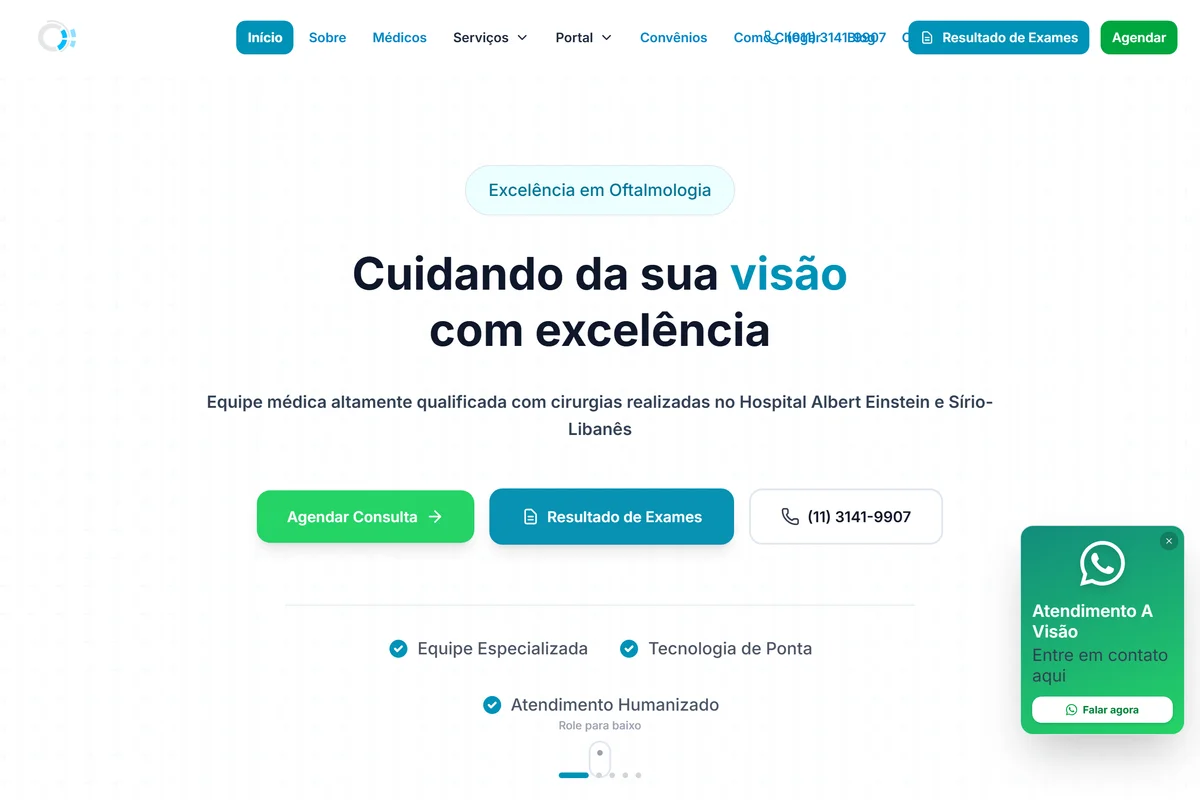 Página inicial do site A Visão Oftalmologia