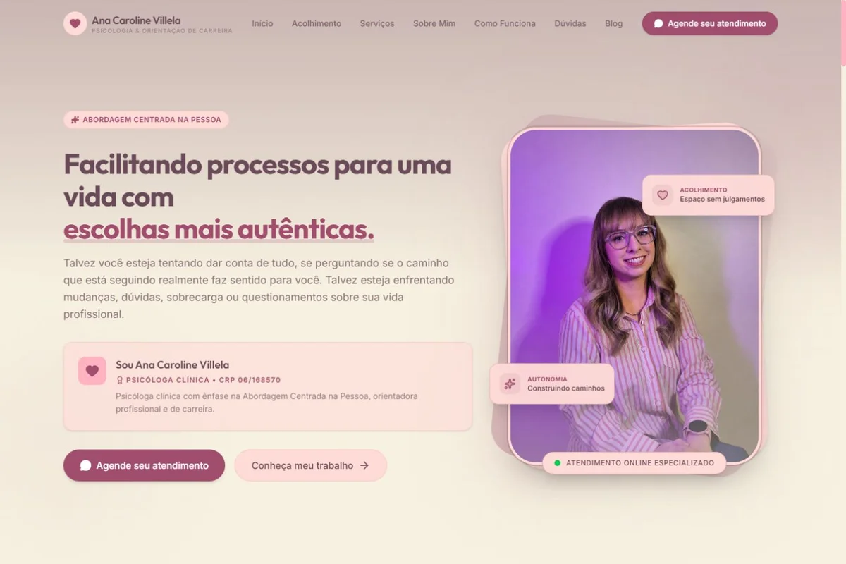 Página inicial do site Ana Caroline Villela