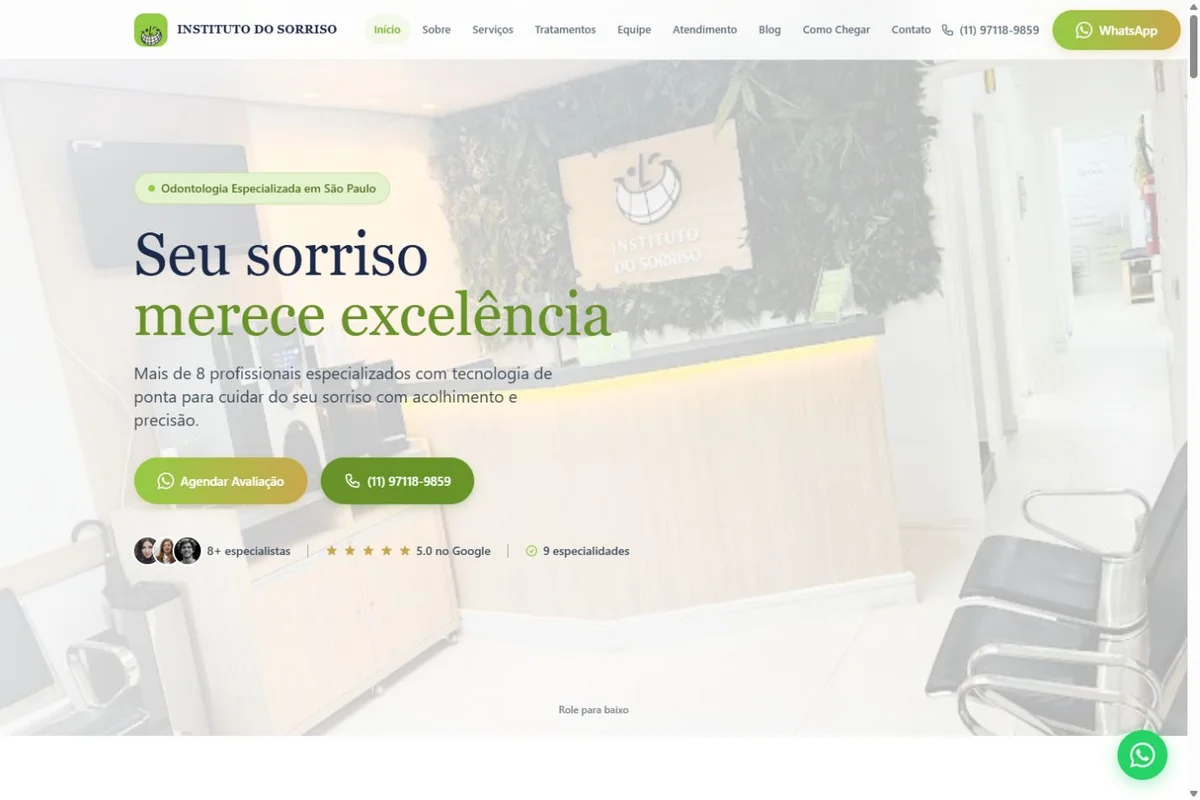 Página inicial do site Instituto do Sorriso
